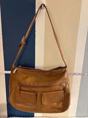 Giani Bernini Cognac Pebbled Leather Triple Compartment Shoulder Bag with Front